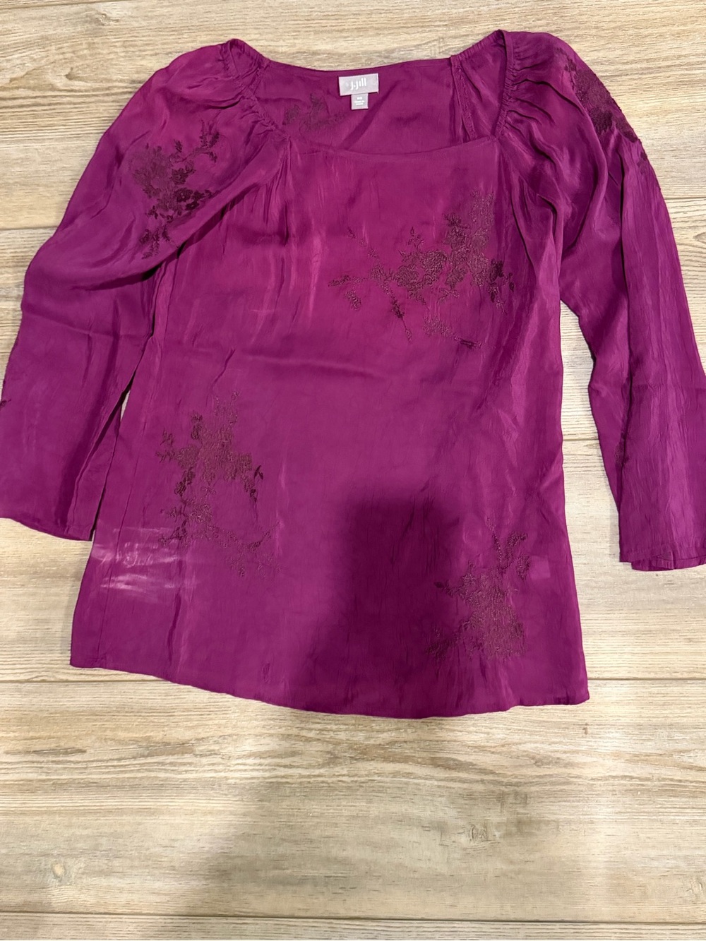 J. Jill Berry-Purple Square Neck Embroidered Blouse